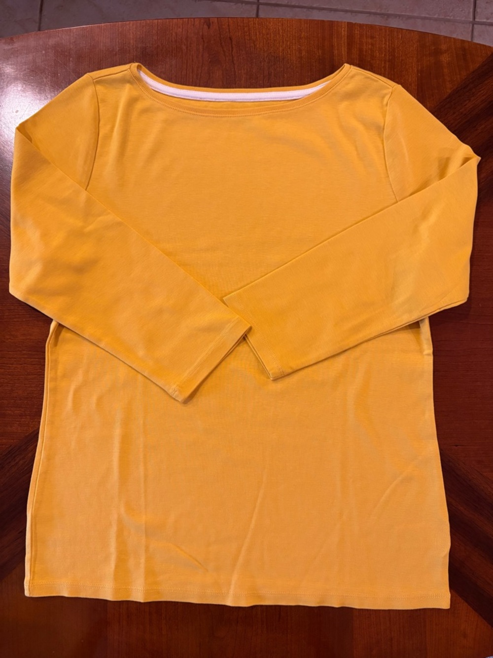 Talbots Women’s Golden Honey Yellow Bateau Neck 3/4 Sleeve Tee